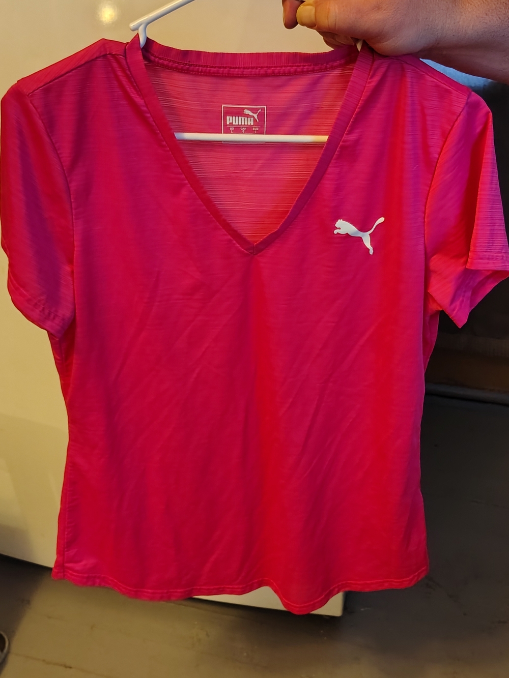 Puma Women's Hot Pink V-Neck Short Sleeve Tee